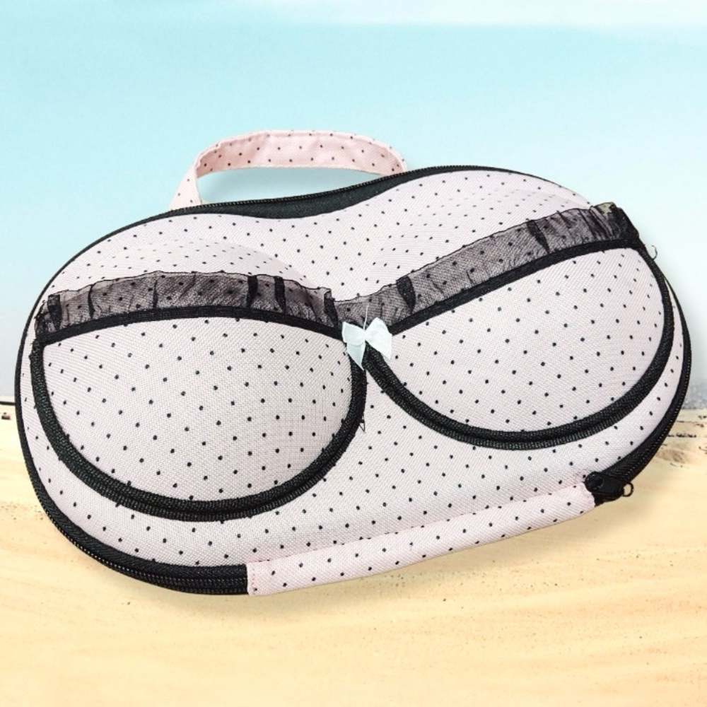 Pink Black Polka Dot Hard Shell Lingerie Travel Case Keeps Bras Safe! - Picture 2 of 7